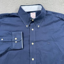 Brooks Brothers Madison Fit Navy Blue Non-Iron Stretch Button Down Shirt Mens L