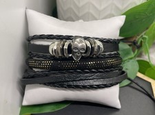 3 PC Leather Bracelet Stackable Adjustable Tie Free Ship B5194