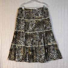Sag Harbor Peasant Midi Skirt Mixed Patchwork Print Women Size 16 Crinkle Boho