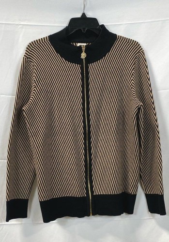 Anne Klein Women Chevron Pattern Zip Sweater Size Large - Picture 1 of 6