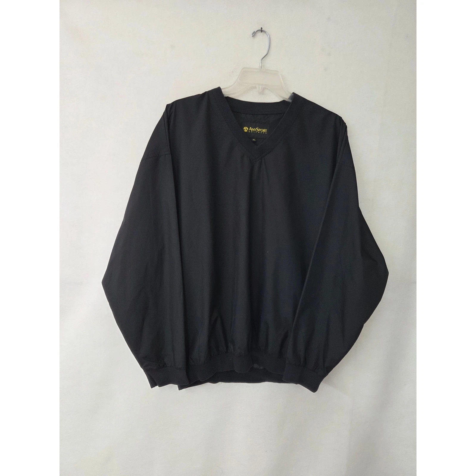 AnySport Golf Wear Windbreaker Pullover Men XL Black V-Neck Packable Back Pocket