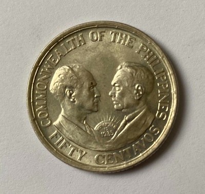 US-Philippine 1936-M 50 Centavos Quezon-Murphy Commemorative Silver Coin UNC
