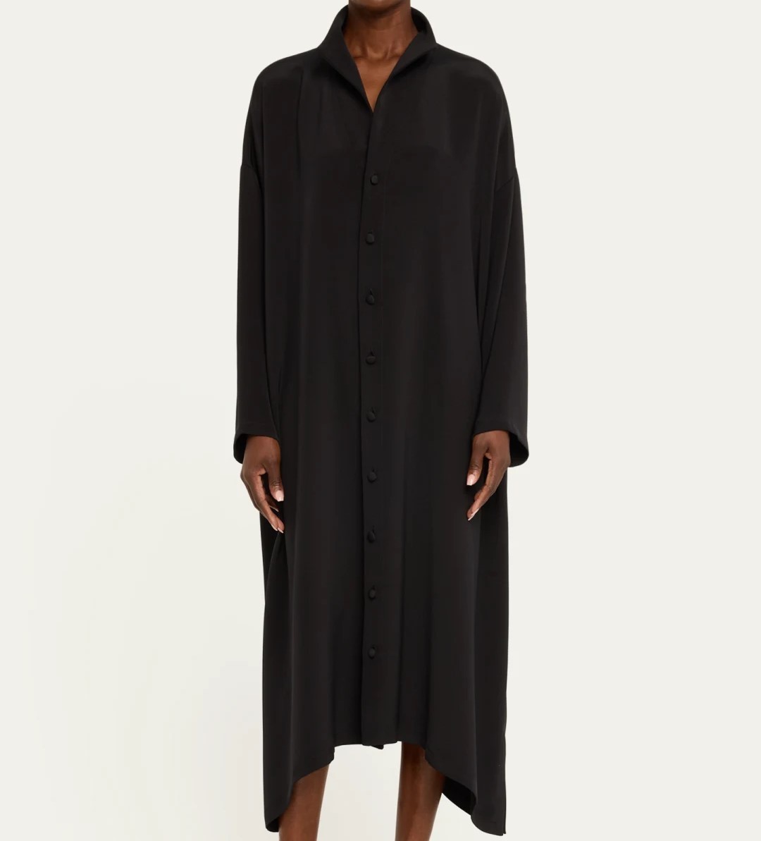 "NWT Eskandar Size (1) BLACK Heavy Weight Silk Stand Collar A-line 48\" Long Dress"