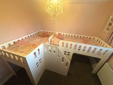 Children’s White Wooden L-Shape Single Bunk Bed with Stairs & Storage, 3 Drawers