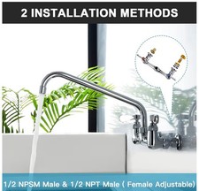 Wall Mount Faucet 8 Inch Center Commercial Kitchen Faucet, 12 Inches Swivel S...