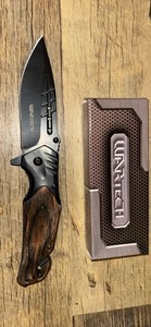 WarTech Brown/Black Wood Handle Drop Point Manual Pocketknife
