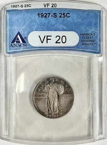 1927 S STANDING LIBERTY QUARTER ANACS VF20 KEY DATE