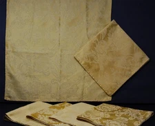 Set of 4 Square Elegant Gold Floral Leaf Damask Cloth Dinner Napkins Holiday 19"