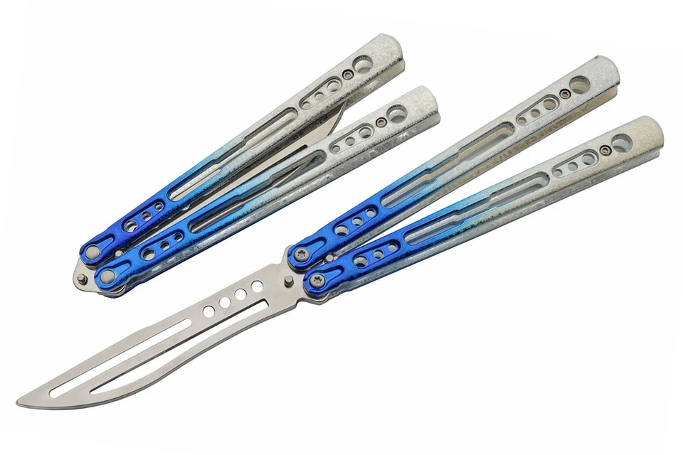 5.5英寸训练蝴蝶Balisong练习蓝色渐变翻转技巧玩具钝 — 第 2/3 张图片