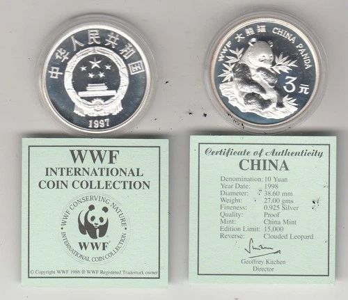 CHINA 1997 WWF Conserving Nature Series - 3 Yuan Panda Silver with Certificate