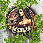 1pc Vintage Coffee & Cigar Lady Round Aluminum Wall Tin Metal Signs - Retro Art