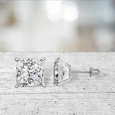 1 ct. Princess Lab-Created Diamond Screw Back Stud Earrings - 14k White Gold