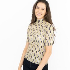 Karen Millen Womens T-Shirt Beige Summer Holiday Workwear Short Sleeve Green