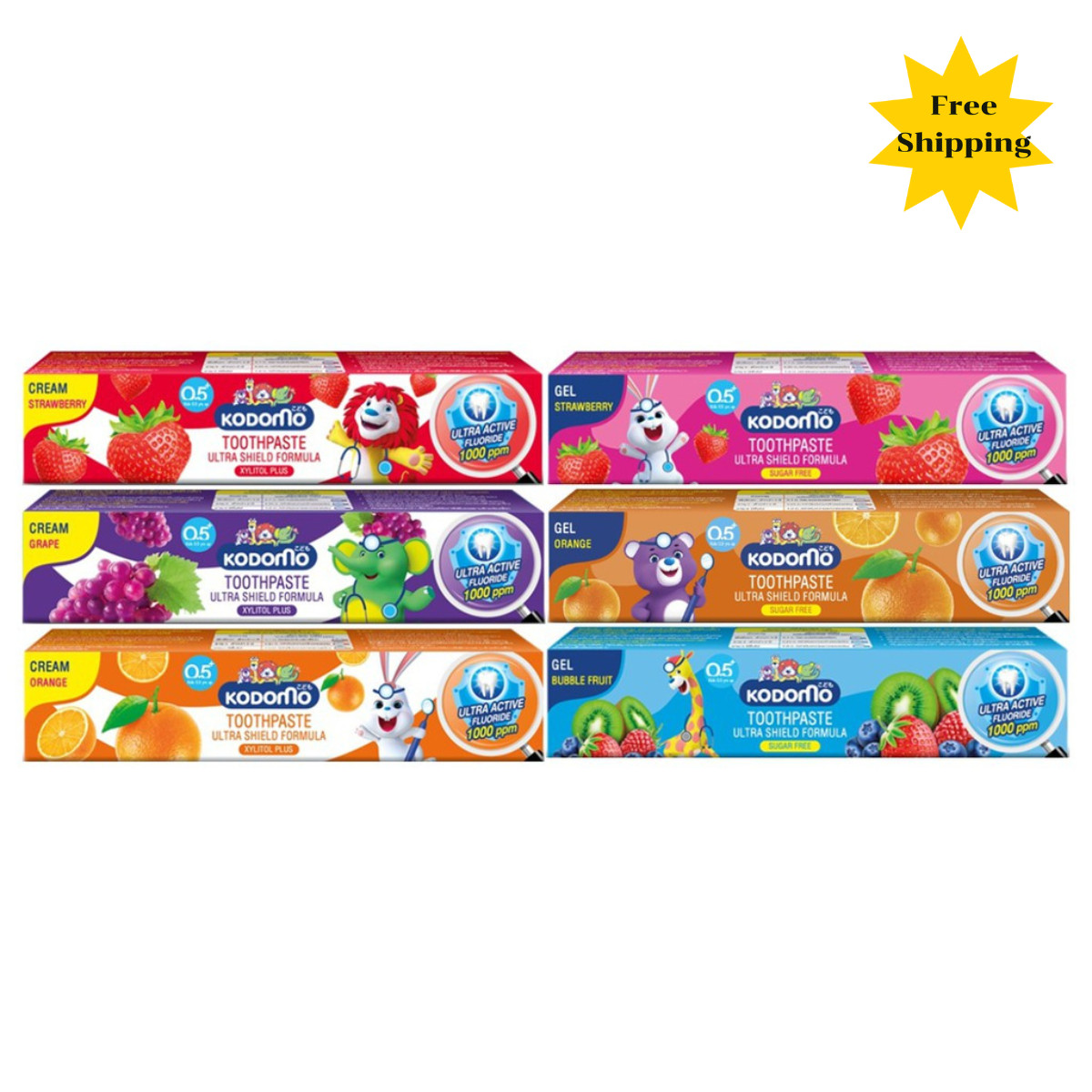 Pasta de dientes Kodomo león fresa uva naranja abolladura xilitol niños cheque 60 g