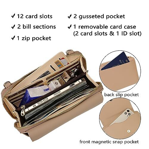 Crossbody for Women RFID Wristlet Cell Bag Vegan Leather Ladies Card Holder Top - Picture 6 of 9