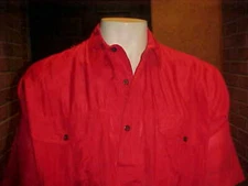 VINTAGE MEN AXIS SS SILK SHIRT BRIGHT RED COLOR WITH 2 LARGE POCKETS XLARGE WOW