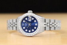 LADIES ROLEX DATE 6917 BLUE DIAL 18K WHITE GOLD DIAMOND STAINLESS STEEL WATCH 3
