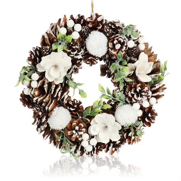 TüRkranz Weihnachten - Adventskranz Mit Zapfen, Beeren, Puscheln Und BlüTen-image