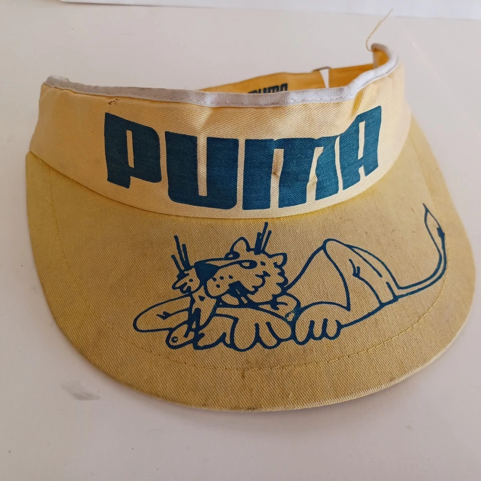 Vintage Puma Large Cat Logo Visor Set Yellow White Tennis - Image 2 of 4