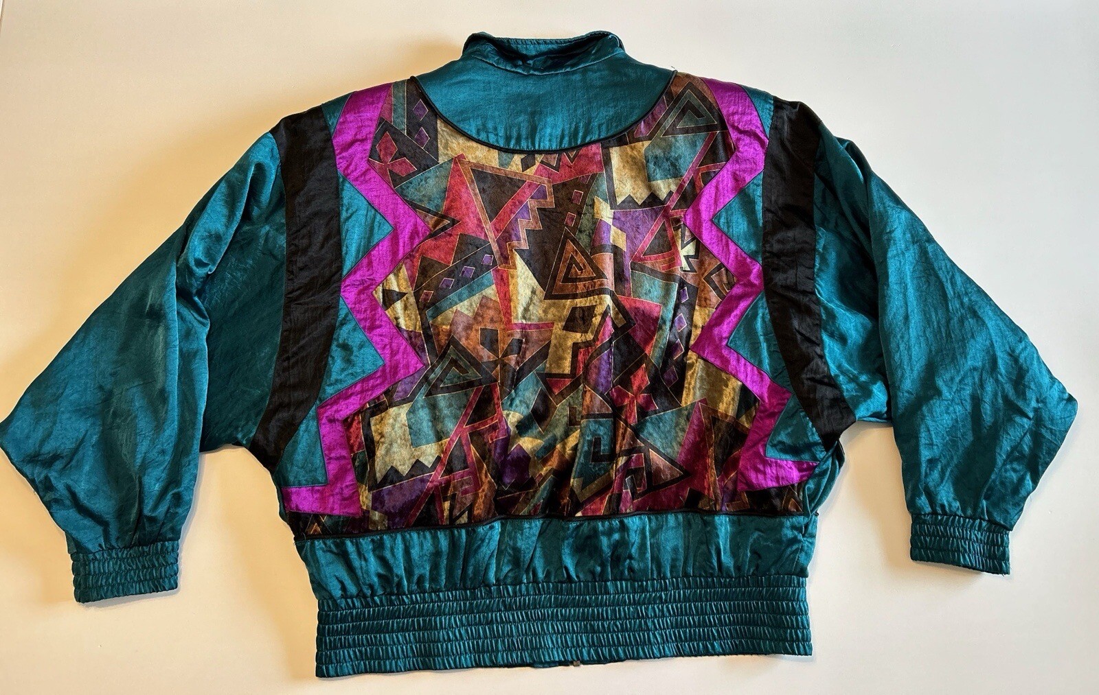 Vtg Bomber Jacket Nylon Crazy Pattern Womens L 80… - image 11