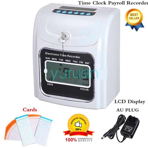 New LCD Display Employee Attendance Punch Time Clock Payroll Recorder With Cards - Picture 2 of 2