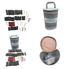 Lot Of Retro Vintage Brush Mesh Wire Rollers Hair Curlers, Curler Pic's And Bag