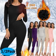 1X 2X Thermal Underwear Set Women Long Johns Base Layer Ski Warm Wear Top Bottom