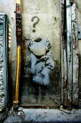Banksy Helm Fragezeichen A4 Schild Aluminium Metall