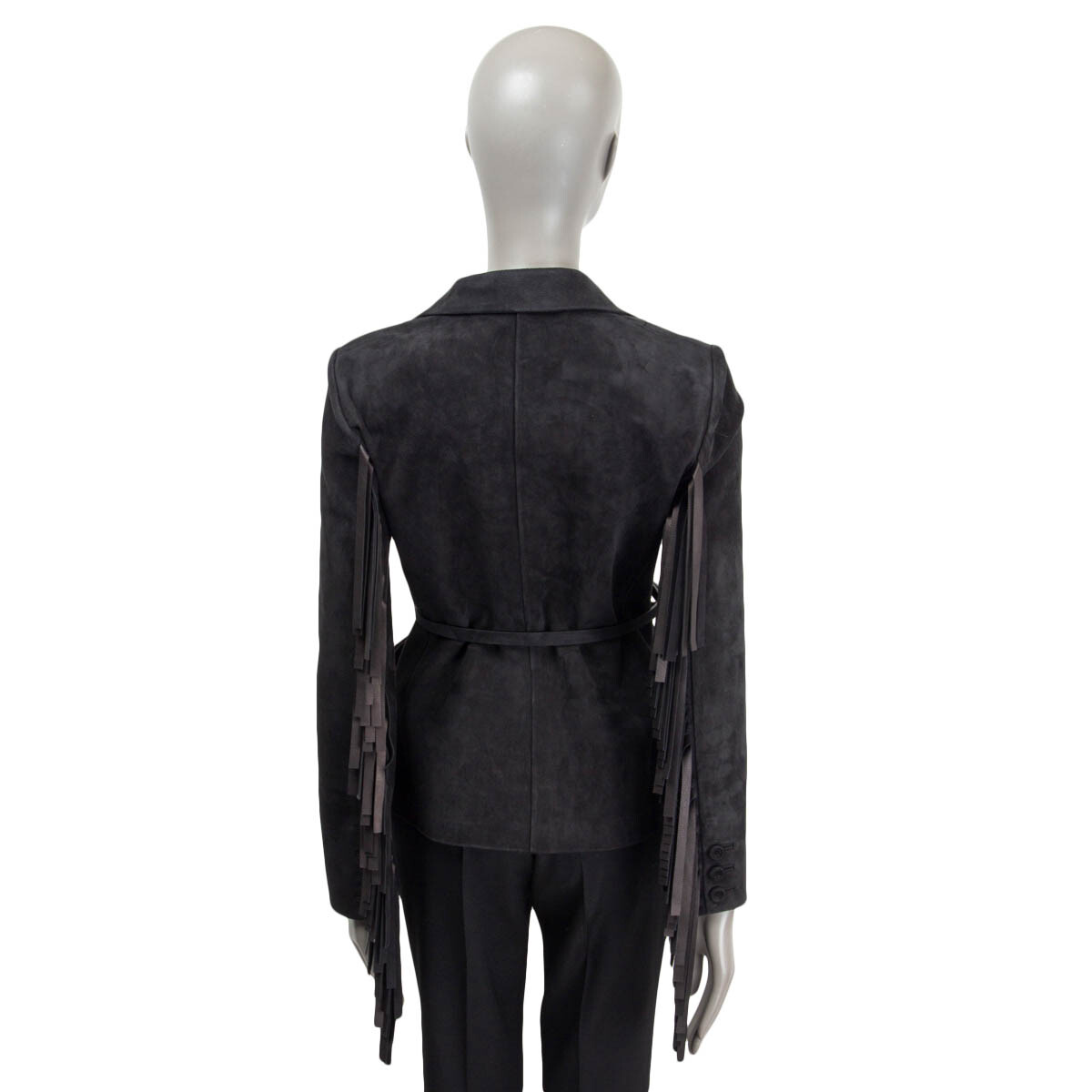 66281 auth CHRISTIAN DIOR black suede 2018 FRINGED BELTED Jacket 38 S image 4