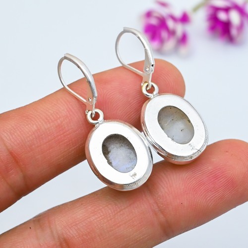 Rainbow Moonstone Handmade 925 Sterling Silver Jewelry Earrings Gift For Mother - Picture 3 of 5