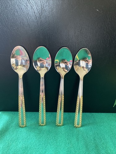 4 SOLIGEN GERMANY 18/10 Stainless & GOLD Accent Flatware Spoons
