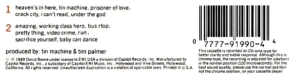 TIN MACHINE - Self-Titled w/ David Bowie - Sealed Cassette (1989, EMI) - Image 2 of 3
