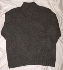 Nautica 4 Button Sweater Wool Blend Pullover Size L Mens 1/4 Green Gift
