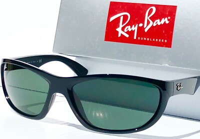 NEW Ray Ban Shiny Black 63mm Frame G-15 Grey Green Sunglasses