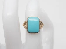 Antique Ostby & Barton 1900s 5ct Natural Turquoise 10k Yellow Gold Ring Band
