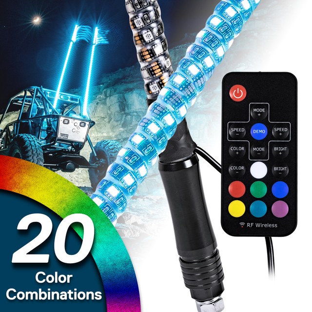 2pc 6ft Lighted Spiral LED Whip Antenna w/Flag & Remote for ATV Polaris RZR UTV 2pc 6ft Lighted Spiral LED Whip Antenna w/Flag & Remote for ATV Polaris RZR UTV