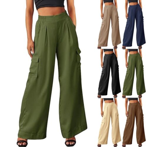 Womens High Waisted Wide Leg Cargo Pants Baggy Casual Work Pants with Pockets