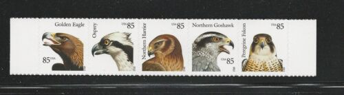 2012 #4608-4612 Birds of Prey Strip of 5 85¢ Eagle etc Stamps MNH - Zdjęcie 1 z 1