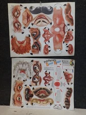 2 1950s Howdy Doody Detective Disguises Mask Paper Toy Poll Parrot Shoes UNPUNCH