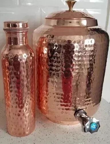 100% Pure Copper Dispenser With 1 Bottle Water Pot Copper Water Storage 4 Ltr - Picture 1 of 5