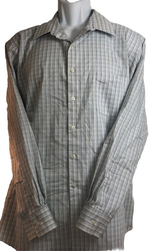 Van Heusen FLEX Dress Shirt Mens 17.5 34/35 XL White/Blue/Green Plaid L/S