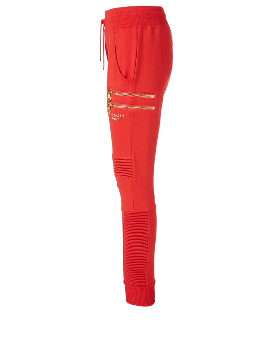 BALMAIN X PUMA Collab Red Biker Stretch Sweatpants Leggings Size
