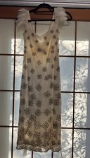 Karen Millen Vintage Cream Angel feather Beaded Snowflake Cocktail Dress Size 12