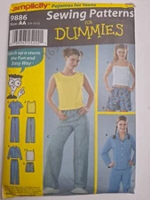 Pajamas Top Bottoms Lounge Jr 3/4-9/10 Simplicity 9886 Sewing Pattern Dummies