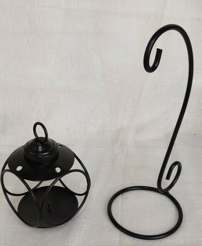 BLACK METAL CANDLE HOLDER LANTERN LAMP TABLE STAND - Picture 4 of 5