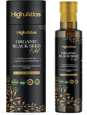 HIGHATLAS Black Seed Oil, 250ML Cold Pressed Organic, Nigella Sativa Black Cumin Seed Oil