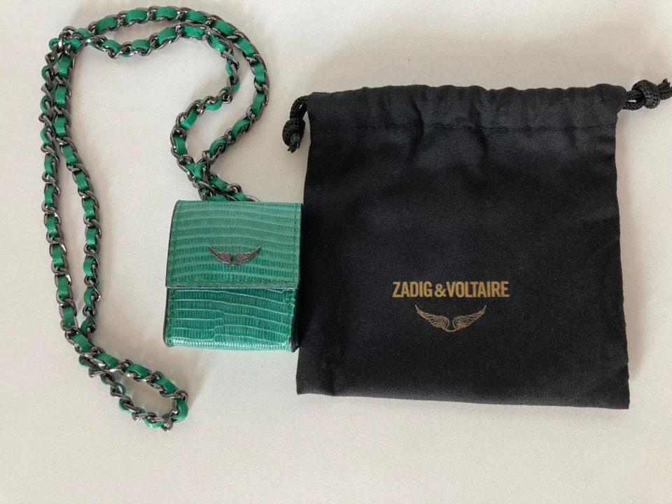 Zadig & Voltaire Karma AirPod Estuche Llavero Efecto Lagarto Cuero Turquesa-NUEVO CON ETIQUETAS Foto 2 de 4
