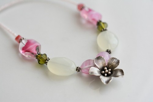 Blossom Choker Necklace - Sterling Silver, Swarovski Crystals, Jade, Czech Glass - Picture 7 of 10