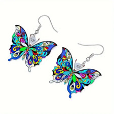 Acrylic Blue Butterfly Dangle Earrings - New