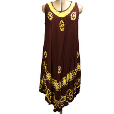 True Rock Embroidered Floral Sleeveless Knee Length Dress Bohemian Festival OS